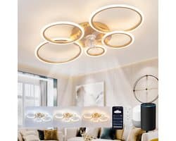 LuxiLamps - 5 Ringen Plafondventilator - Goud - 6 Snelheden - Bedienbaar Met Alexa & Google Assistant - Moderne Cirkel Ventilator Licht — afbeelding 1