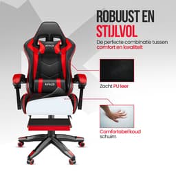 Avalo Gaming Stoel - Gamestoel - Ergonomische Bureaustoel Verstelbaar - Game Stoel - Gaming Chair - Zwart/Rood — thumbnail 3