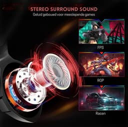 StayPowered Gaming Headset - Ultiem Surround Sound - Noise Cancelling Microfoon - Comfortabel en Duurzaam - Multiplatform Compatibel - RGB LED Verlichting - Stevige Gevlochten Kabel - Zwart/Rood - Levering Sneller dan Aangegeven! — thumbnail 2