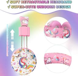Draadloze hooftelefoon voor kinderen met eenhoorn ontwerp – Verstelbare Bluetooth hoofdtelefoon met microfoon — thumbnail 4