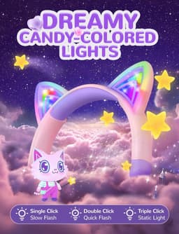 Bluetooth Hoofdtelefoon voor Kinderen met Kattenoren en LED Verlichting - 60 Uur Speeltijd, Veilig Volume tot 85 dBA, Microfoon en USB C Opladen — thumbnail 2