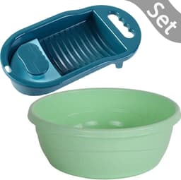 Borvat® Mini Antislip Wasbord - Huishoudelijk Gebruik voor Studenten - Perfect voor Kleding en Sokken Wassen - Instrument Washboard - Washboard Voor Kinderen - Handmatige Wasmachine - Niet-elektrisch - met Waskom - Random Kleuren — thumbnail 1