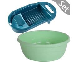 Borvat® Mini Antislip Wasbord - Huishoudelijk Gebruik voor Studenten - Perfect voor Kleding en Sokken Wassen - Instrument Washboard - Washboard Voor Kinderen - Handmatige Wasmachine - Niet-elektrisch - met Waskom - Random Kleuren