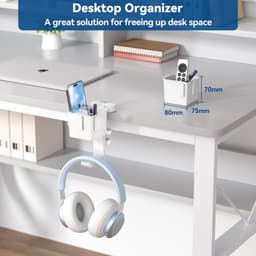 Bureau organizer - 5 in 1 klem roterende hoofdtelefoon hanger - verwijderbare controller houder - bekerhouder - desktop opslag - wit — thumbnail 5