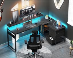 Multifunctioneel Bureau – Hoekbureau – Game Bureau – Jongens – Volledige Set – Stopcontacten – USB Poorten – Eenvoudige Montage – Zwart — thumbnail 3