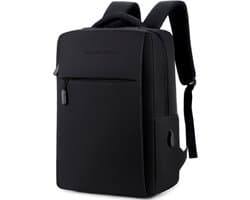 Rugzak zwart met veel vakken en laptopvak 15,6 inch laptop met USB aansluiting- 25 liter inhoud - heren en dames Mauro Vinci® Leon schooltas