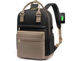 Rugzak - Rugtas - Dames - Meisjes - Vrouwen - Laptop - Boekentas - Werk - School - Waterdicht - USB - Beige - Bruin - Zwart