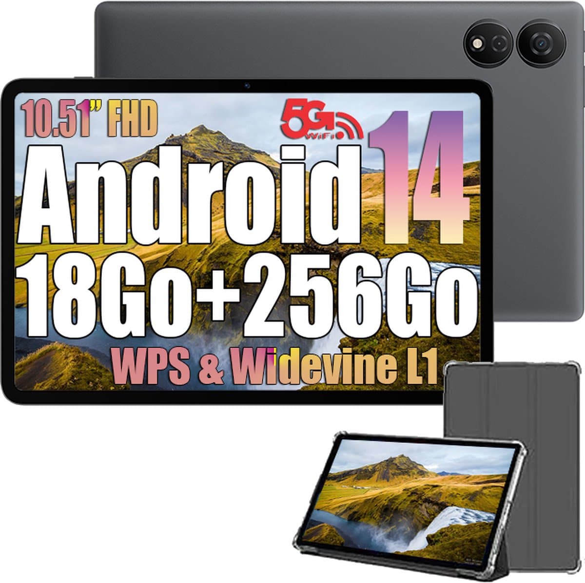 Oscal Pad 80 WiFi Tablet 10.51" FHD - 1200x1920 - Android 14 - 2.4G+5G WiFi 5 - RAM 18 GB - ROM 256 GB - 8200mAh - Grijs — afbeelding 1