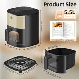Uten Airfryer XXL 200E - Dual Blaze Technologie - Hetelucht friteuse - 5.5 liter - 14 programma's - 40ºC tot 200ºC - PFAS vrij - 2000W - Goud — thumbnail 9