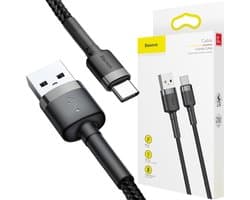 Baseus Geweven Nylon USB naar USB-C Snellaadkabel 2M Grijs