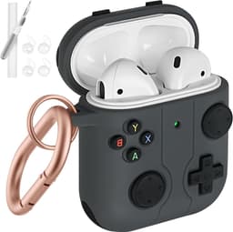 Zachte siliconen beschermhoes - compatibel met AirPods 2 & 1 - inclusief reinigingspen en hoofdtelefoonhoes - schokabsorberend - met karabijnhaak — thumbnail 1