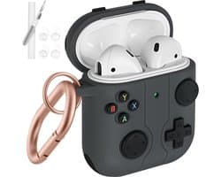 Zachte siliconen beschermhoes - compatibel met AirPods 2 & 1 - inclusief reinigingspen en hoofdtelefoonhoes - schokabsorberend - met karabijnhaak