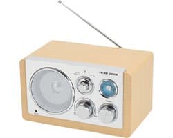 Denver Draagbare FM Radio - Retro - Werkt op batterijen of netstroom - Keukenradio - AM - FM - TR63 - Hout