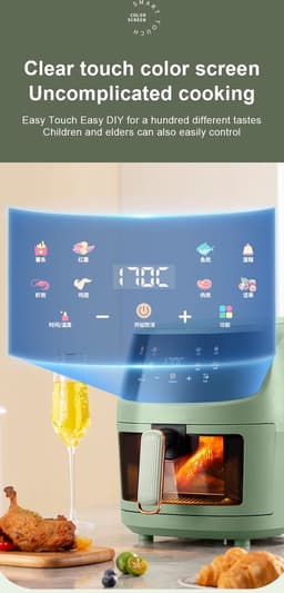 Microdata - Airfryer - Heteluchtfriteuse - Airfryer Oven - Hetelucht Oven - Digitale Airfryer - Lucht Frituur - Touchscreen bediening - Schuiflade met glas - QF606 - 6L - 1350Watt - Groen — thumbnail 4