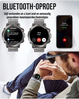 Royal Empire AK56 Smartwatch - Smartwatch Heren - Stappenteller - Bloeddrukmeter - Hartslagmeter - Slaapmonitor - Multisport - RVS & TPU Bandje - 47MM - Geschikt voor alle Smartphones - Zilver — thumbnail 4