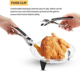 Airfryer-accessoires, 3-laags stapelbare droogrekken, roestvrijstalen Airfryer-mandlade Droogrek met olieborstel, voedselclip en verhogingsvoetjes, 304 RVS grillrek past op 4,2-5,8 QT Airfryer, oven — thumbnail 7