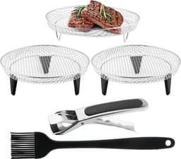 Airfryer-accessoires, 3-laags stapelbare droogrekken, roestvrijstalen Airfryer-mandlade Droogrek met olieborstel, voedselclip en verhogingsvoetjes, 304 RVS grillrek past op 4,2-5,8 QT Airfryer, oven — thumbnail 3