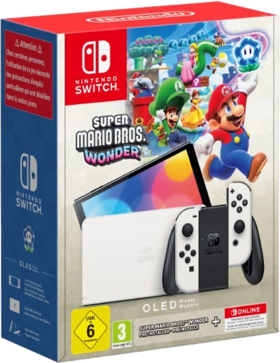 Nintendo Switch OLED bundel - Super Mario Bros. Wonder game + 12 maanden Online Lidmaatschap - Wit — afbeelding 1