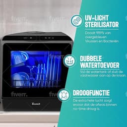 Luxe Mini Vaatwasser – Vrijstaande Kleine Vaatwasser – Met App – Met Waterreservoir – Modern Design – Zwart — thumbnail 2