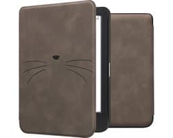 kwmobile e-reader hoesje geschikt voor Kobo Clara BW / Colour hoes - Ereader flip case met standaard - Kunstleren e reader cover - Kat Miauw design in grijs