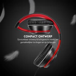 StayPowered Hoofdtelefoon - Kraakhelder Geluid - Maximaal Comfort - Ultrabrede Compatibiliteit - Knoopvrij Nylon Koord - Lichtgewicht & Opvouwbaar - Ingebouwde Microfoon - Verstelbaar Design - Zwart/Rood - Levering Sneller Dan Aangegeven! — thumbnail 5