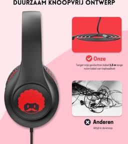 StayPowered Kinder Koptelefoon - Comfortabel en Duurzaam Ontwerp - HD Microfoon - Opvouwbaar Ontwerp - Rijke Stereo Bass - Verwikkelingvrij Nylon Kabel - Verstelbare Pasvorm - Universele 3,5 mm Jack - Zwart/Rood - Levering Sneller dan Aangegeven! — thumbnail 4