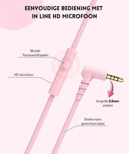 StayPowered Kinder Koptelefoon - Comfortabel en Duurzaam Ontwerp - HD Microfoon - Opvouwbaar Ontwerp - Rijke Stereo Bass - Verwikkelingvrij Nylon Kabel - Verstelbare Pasvorm - Universele 3,5 mm Jack - Wit/Roze - Levering Sneller dan Aangegeven! — thumbnail 2