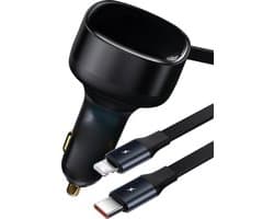 Autolader usb C met vaste kabels - snellader - universeel - 30w - usb lader - 12v - 24v - autolader usb C - voor auto, bus vrachtwagen