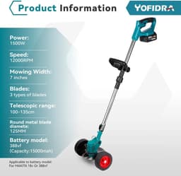 Fayb Grasmaaier - Grastrimmer - Grasmaaier elektrisch - Onkruidverwijderaar - Handgrasmaaier - Rijdbaar - Inclusief 2 accu's - Inclusief 3 soorten maaibladen - Draadloos - Lengte verstelbaar - Opvouwbaar - 18V - Geschikt voor Makita accu — thumbnail 4