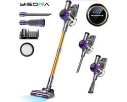 YISORA S3 snoerloze steelstofzuiger, 33KPa krachtige zuigkracht, 80 minuten automatische werking,6 filterniveaus, LED-verlichting