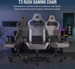Corsair T3 Rush gamestoel - Zitgedeelte van mesh -Rugsteun van gaas - Zwart/Grijs — thumbnail 5