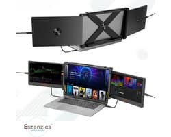 Eszenzics™ Portable Monitor Pro7 - Full HD voor 13" / 17.3" - Uitbreiding Laptop Scherm - Tri Screen - Multifunctioneel inzetbaar - 195° Draaihoek