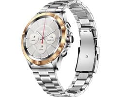 Darenci Platinum Pro Smartwatch Heren – Zilver/Goud – Stalen Band – Bluetooth Bellen & Muziek – Hartslag-, Bloeddruk- & Zuurstofmeter – IP67 Waterdicht – Luxe Activity Tracker