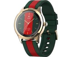 Darenci Smartwatch Majestic – Unisex Smartwatch met Touchscreen – Activity Tracker met Stappenteller, Bloeddrukmeter, Zuurstofmeter & Calorieënteller – Siliconen Band – Rood-Groen/Goud