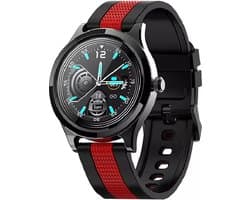 Darenci Smartwatch Majestic – Unisex Smartwatch met Touchscreen – Activity Tracker met Stappenteller, Bloeddrukmeter, Zuurstofmeter & Calorieënteller – Siliconen Band – Rood/Zwart
