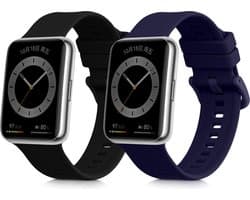 kwmobile 2x horlogebandjes geschikt voor Huawei Watch Fit 2 bandje - Smartwatch bandjes van TPU - Activity tracker horloge band in zwart / donkerblauw