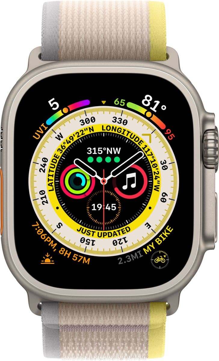 Apple Watch Ultra - 4G/LTE - 49mm - Titanium kast - Geel/Beige Trail bandje - M/L — afbeelding 1