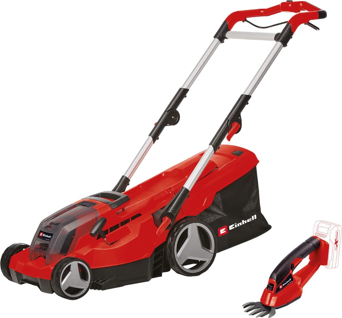 Einhell Accu Grasmaaier GE-CM 36/37 Li + Accu Grasschaar GE-CG 18/1 Li - Power X-Change 36/18 V/Li-ion - Maaibreedte: 37 cm/10 cm - incl. 2x 3.0 Ah Accu en 2x laders — afbeelding 1
