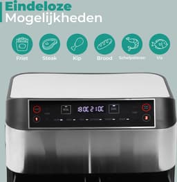 Niceey Dubbele Airfryer XXL - Twee Kookvakken - Dubbele Airfryer - 8.0 Liter - 2460 Watt - Hetelucht friteuse - Incl. Kookboek - Zilver — thumbnail 4