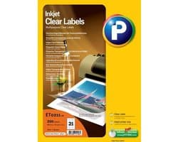 Printec transparante etiketten - Inktjet printer - 10 vel - 70x42.4mm - 21 labels per A4 - 210 doorzichtige stickers