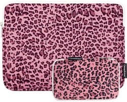 Laptop Sleeve 13.3 inch Luipaard Panterprint Roze + Accessoires Etui