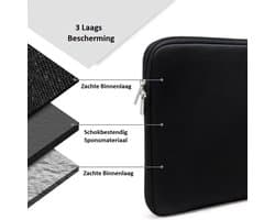 Laptophoes 15 6 inch - Laptop hoes Met Extra Vak Grijs Neopreen - Schokbestendig - Krasbestendig - Laptoptas - Laptop sleeve - Laptop case - Laptop cover - Laptophoes 15 inch - Laptop tas 15/15,6 inch