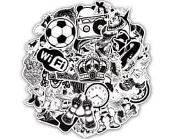50 Gemixte Zwart Wit Stickers – Celvar – Watervast & UV Bestendig – 50 Verschillende Stickers – Hoge kwaliteit Vinyl Stickers – 50 Coole Zwart Wit Stickers Mix - Voor Laptop, Telefoon, Skateboard, Koelkast, Koffer, Douche etc.