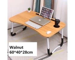 Bedtafel voor laptop, iPad, tablet, boek, huiswerk of ontbijt op bed - Opvouwbare laptop tafel met bekerhouder - 60x40x28 - hout