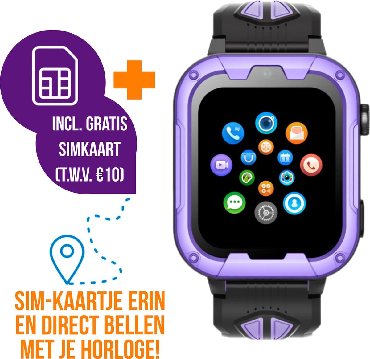 Wiesba WB40 - smartwatch kinderen - gps horloge kind - kinderhorloge bellen - gps tracker kinderhorloge - kinderhorloge met gps - kinderhorloge - Paars — afbeelding 1