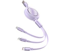 USB Kabel Splitter - Uitrekbare Oplaadkabel - Snellader - Met USB C, 8-PIN en Micro-USB Uitgang - Universeel voor GSM, Laptop, Tablet, Smartphone, Telefoon