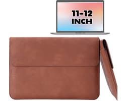 2-in-1 Laptopsleeve 10 tot 12 inch - Bruin - Vegan Leer - Laptophoes Heren - Laptop Tas Sleeve met Standaard