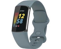 Siliconen Smartwatch bandje - Geschikt voor Fitbit Charge 5 / Fitbit Charge 6 siliconen bandje - grijsblauw - Strap-it Horlogeband / Polsband / Armband - Maat: Maat L
