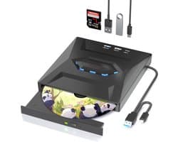 Santel - Externe dvd speler voor Laptop & Macbook - DVD’s & CD’s Branden en Lezen - Geschikt voor Windows - Type-C - 3-in-1 - CD/DVD - USB 3.0 & USB C - USB hub met 2 Poorten - Externe CD Speler - Plug & Play