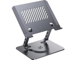 Laptop standaard verstelbaar - Laptopstandaarden - Laptop verhoger - Laptop standaard opvouwbaar - 11 t/m 17 inch - 360° draaibare basis - Koolstofstaal - Grijs